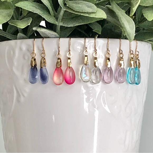 New Handmade Water Droplet Dangle Drop Teardrop Earrings Clear Glass Shine pearl - Picture 7 of 8